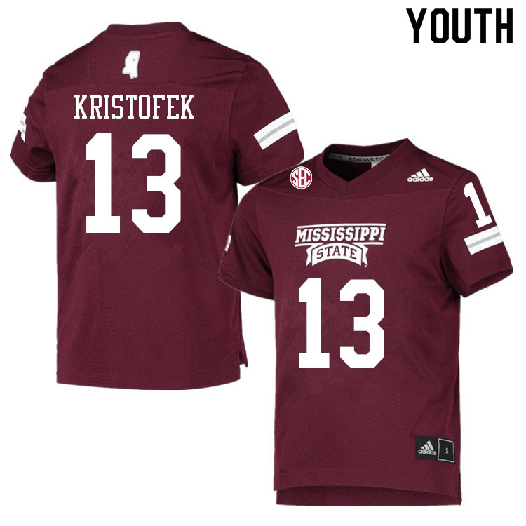 Youth #13 Jack Kristofek Mississippi State Bulldogs College Football Jerseys Sale-Maroon